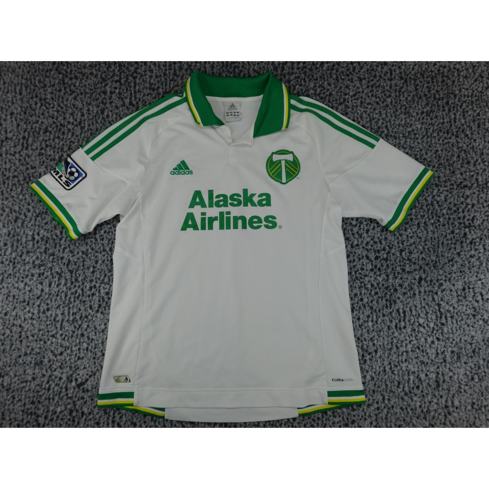 Adidas Portland‎ Timbers MLS Soccer Jersey Mens Small White ClimaCool Alaska Air